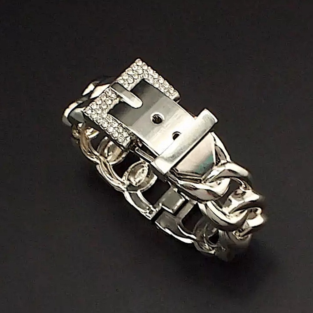 Silver Buckle Rhinestone Bangle Bracet - Picture 1 of 2